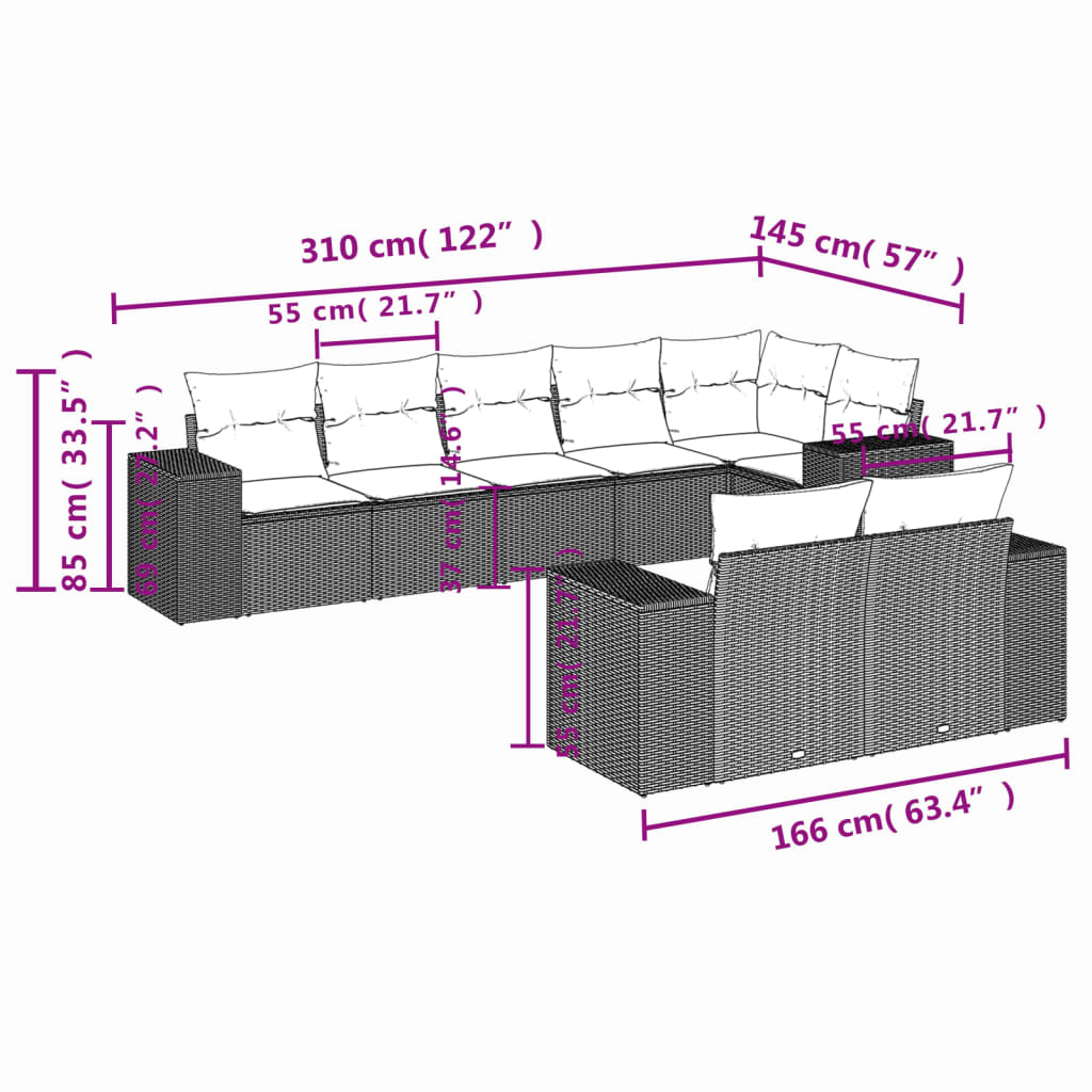 Set canapele de grădină, 8 piese, cu perne, bej, poliratan GartenMobel Dekor