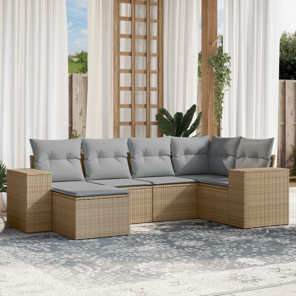 Set canapele de grădină cu perne, 6 piese, bej, poliratan GartenMobel Dekor