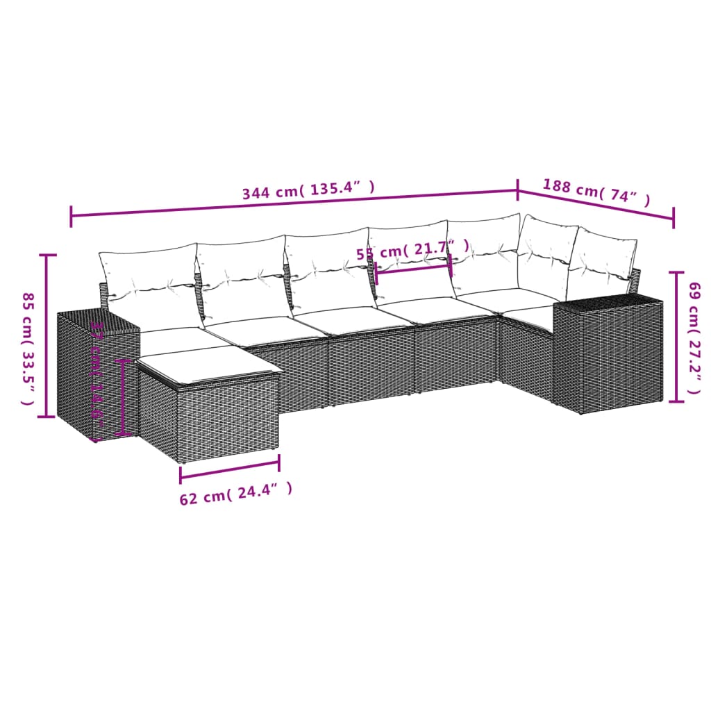 Set canapele de grădină cu perne, 7 piese, negru, poliratan GartenMobel Dekor
