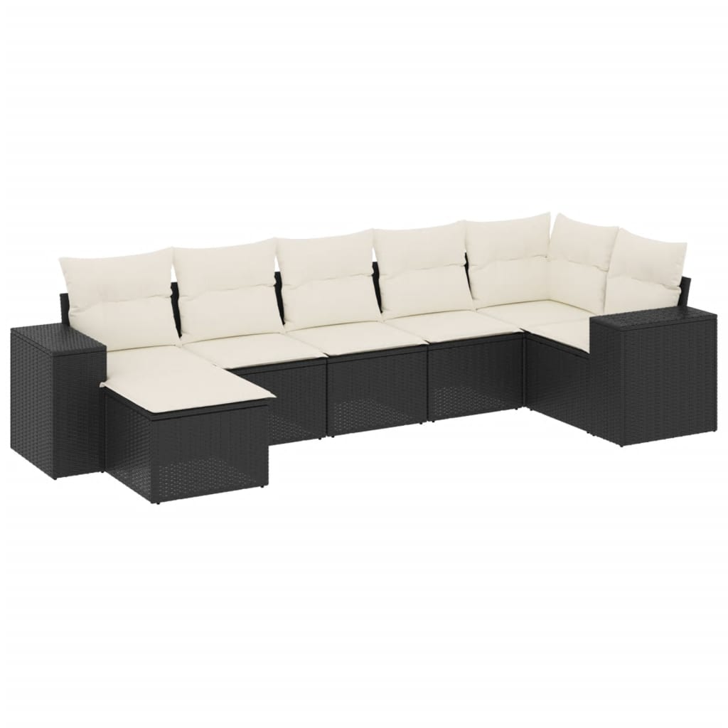 Set canapele de grădină cu perne, 7 piese, negru, poliratan GartenMobel Dekor