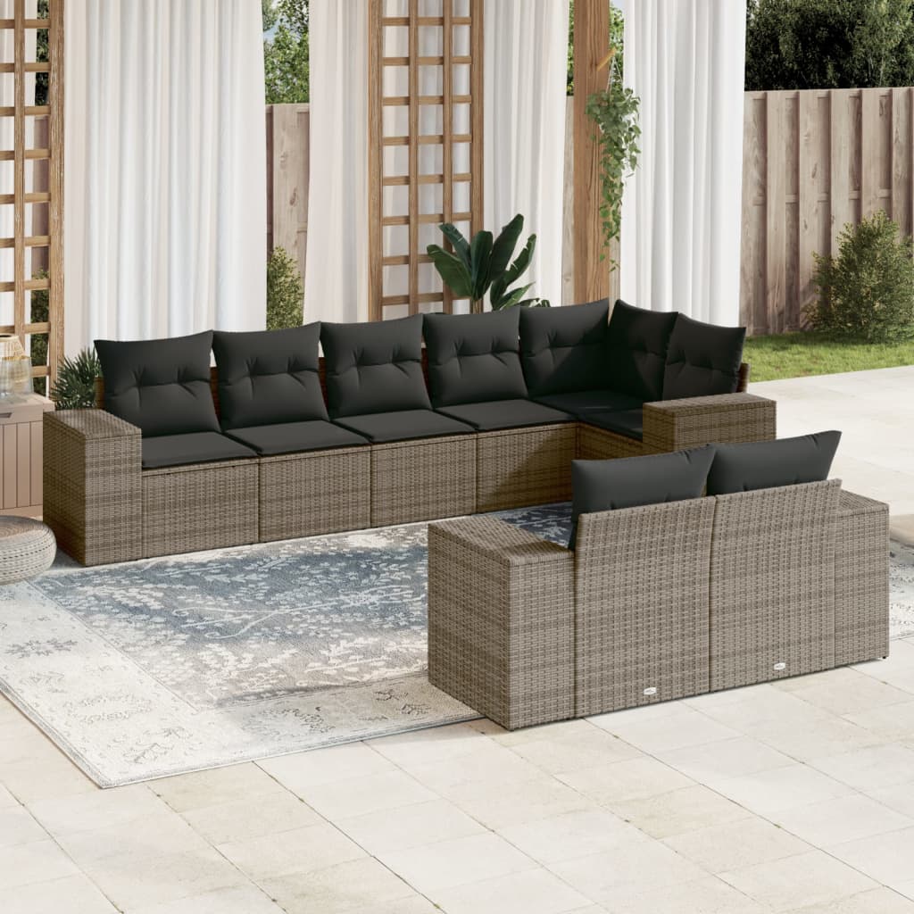 Set canapele de grădină cu perne, 8 piese, gri, poliratan GartenMobel Dekor