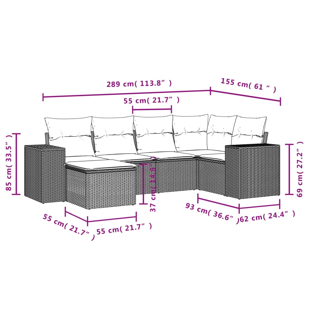 Set mobilier de grădină cu perne, 6 piese, negru, poliratan GartenMobel Dekor