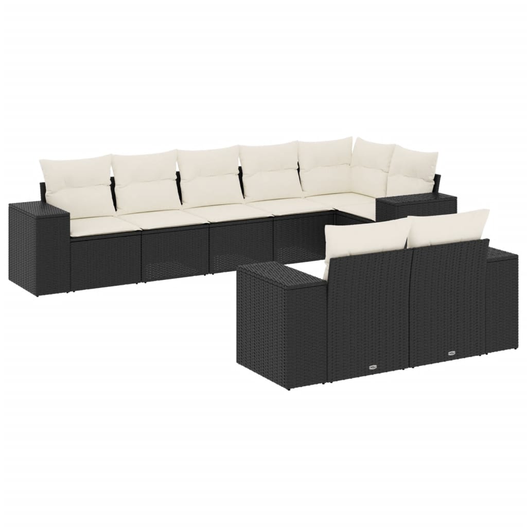 Set mobilier de grădină cu perne, 8 piese, negru, poliratan GartenMobel Dekor