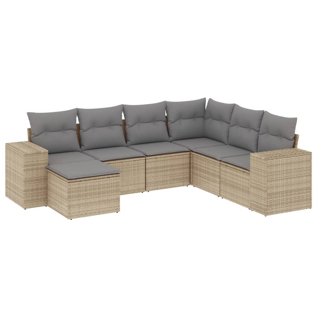 Set canapele de grădină, 7 piese, cu perne, bej, poliratan GartenMobel Dekor