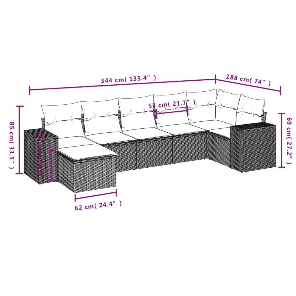 Set canapele de grădină, 7 piese, cu perne, bej, poliratan GartenMobel Dekor