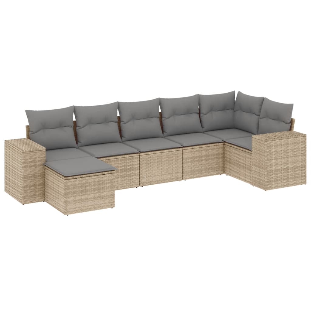 Set canapele de grădină, 7 piese, cu perne, bej, poliratan GartenMobel Dekor