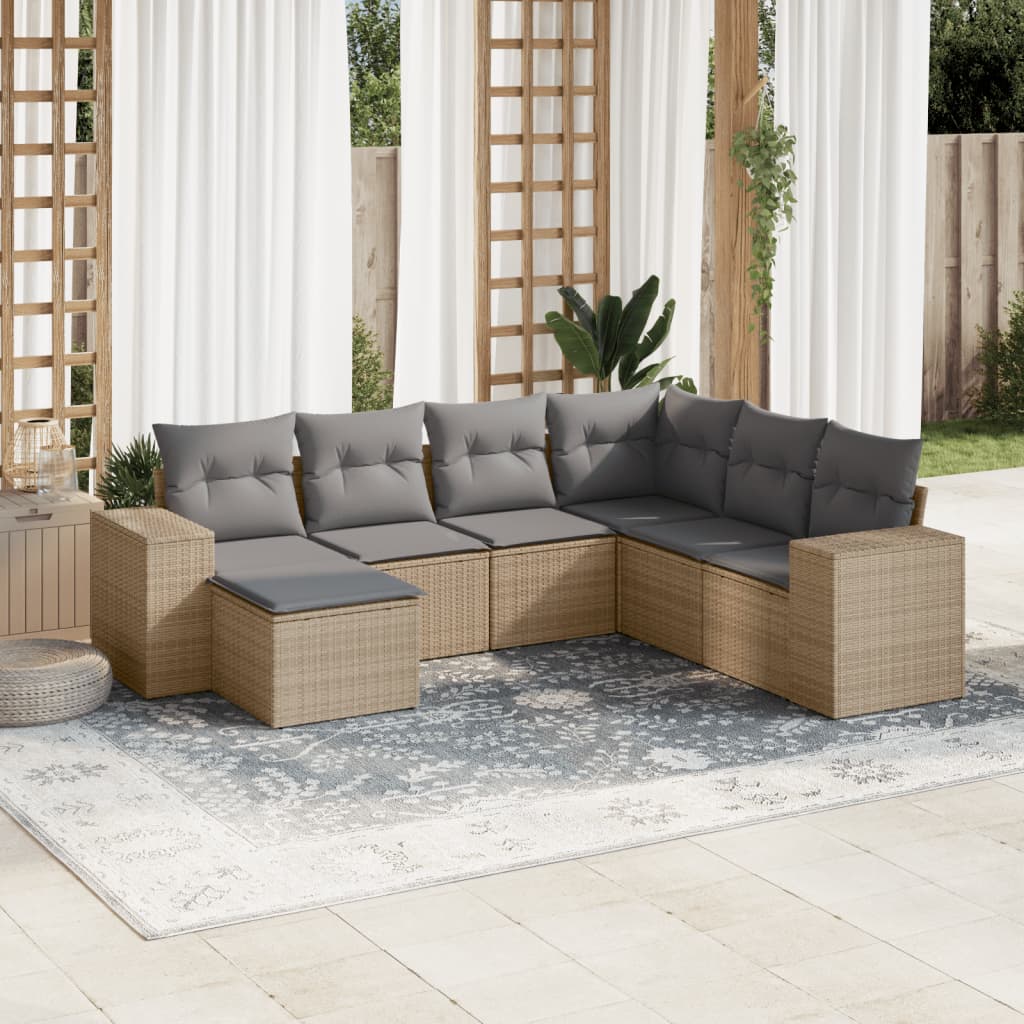 Set canapele de grădină, 7 piese, cu perne, bej, poliratan GartenMobel Dekor