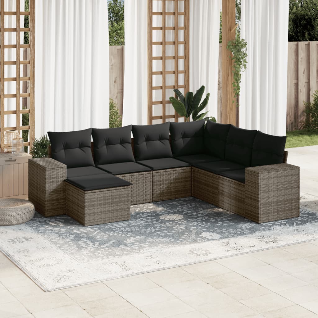 Set canapele de grădină, 7 piese, cu perne, gri, poliratan GartenMobel Dekor