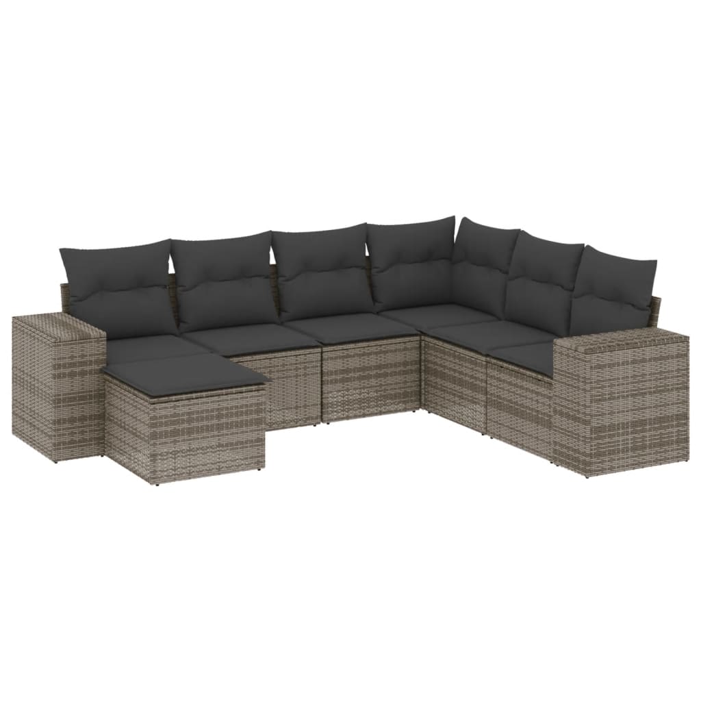Set canapele de grădină, 7 piese, cu perne, gri, poliratan GartenMobel Dekor