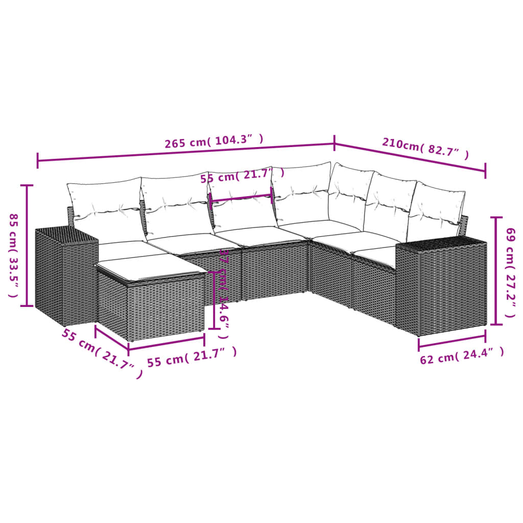 Set canapele de grădină, 7 piese, cu perne, gri, poliratan GartenMobel Dekor