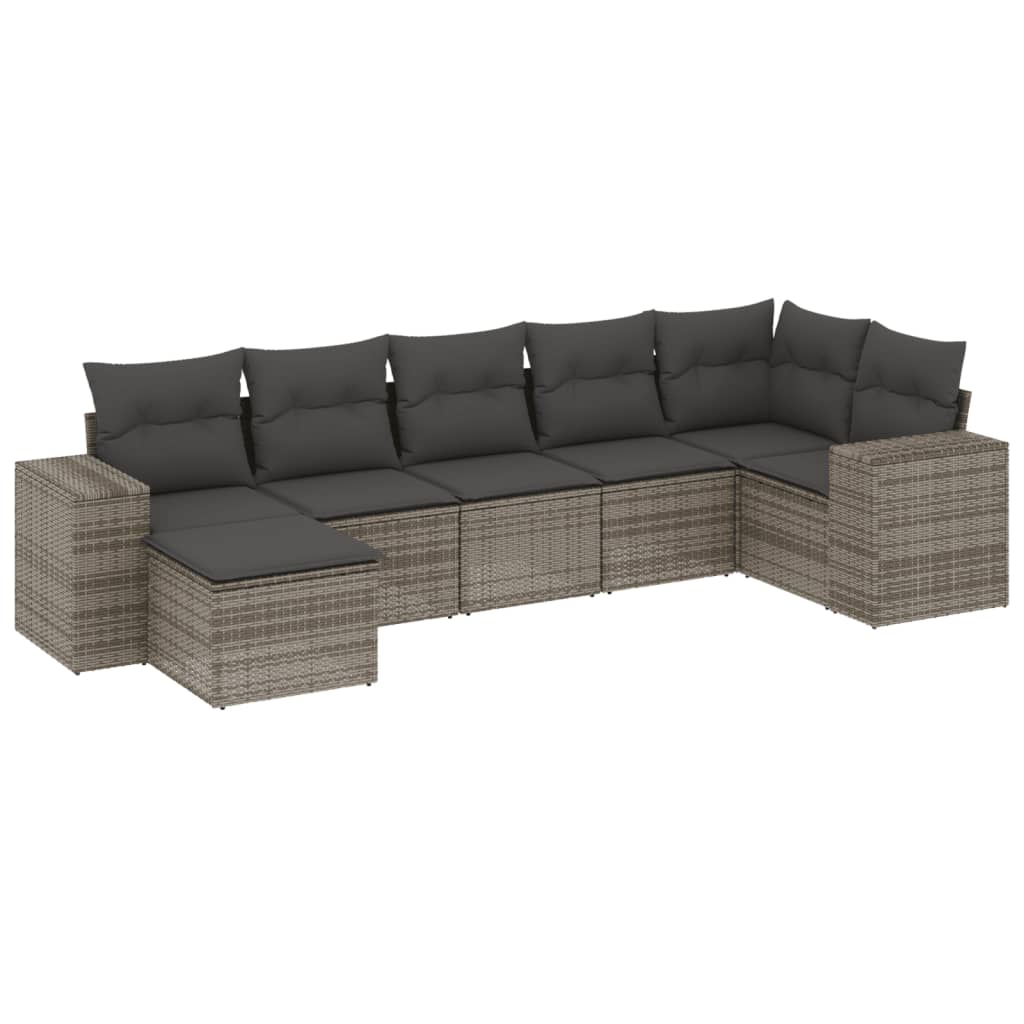 Set canapele de grădină, 7 piese, cu perne, gri, poliratan GartenMobel Dekor