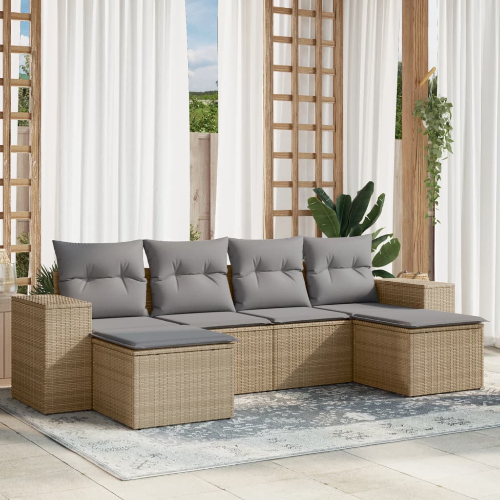 Set canapele de grădină cu perne, 6 piese, bej, poliratan GartenMobel Dekor