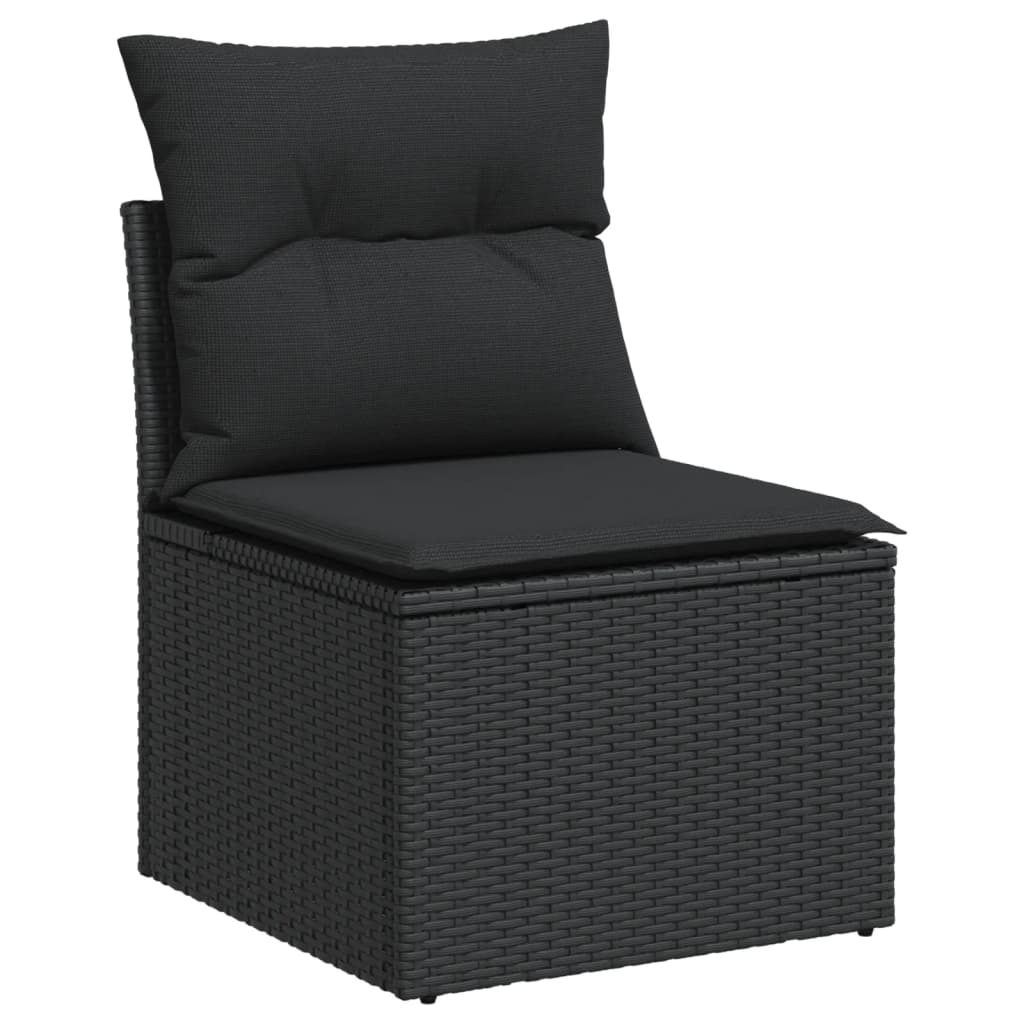 Set canapele de grădină cu perne, 7 piese, negru, poliratan GartenMobel Dekor