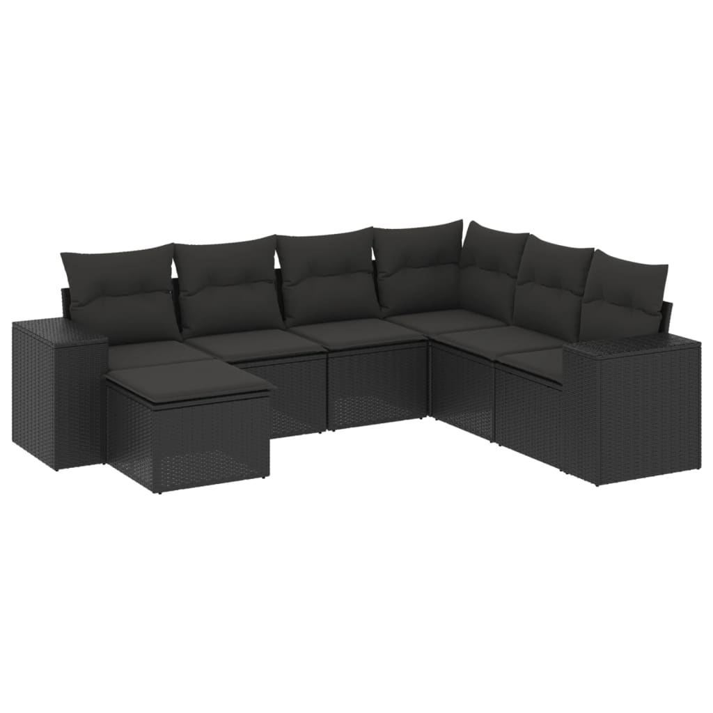 Set canapele de grădină cu perne, 7 piese, negru, poliratan GartenMobel Dekor