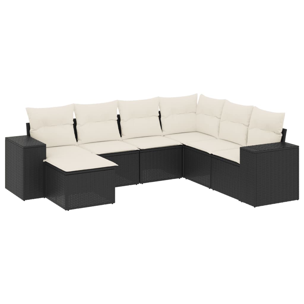 Set canapele de grădină cu perne, 7 piese, negru, poliratan GartenMobel Dekor