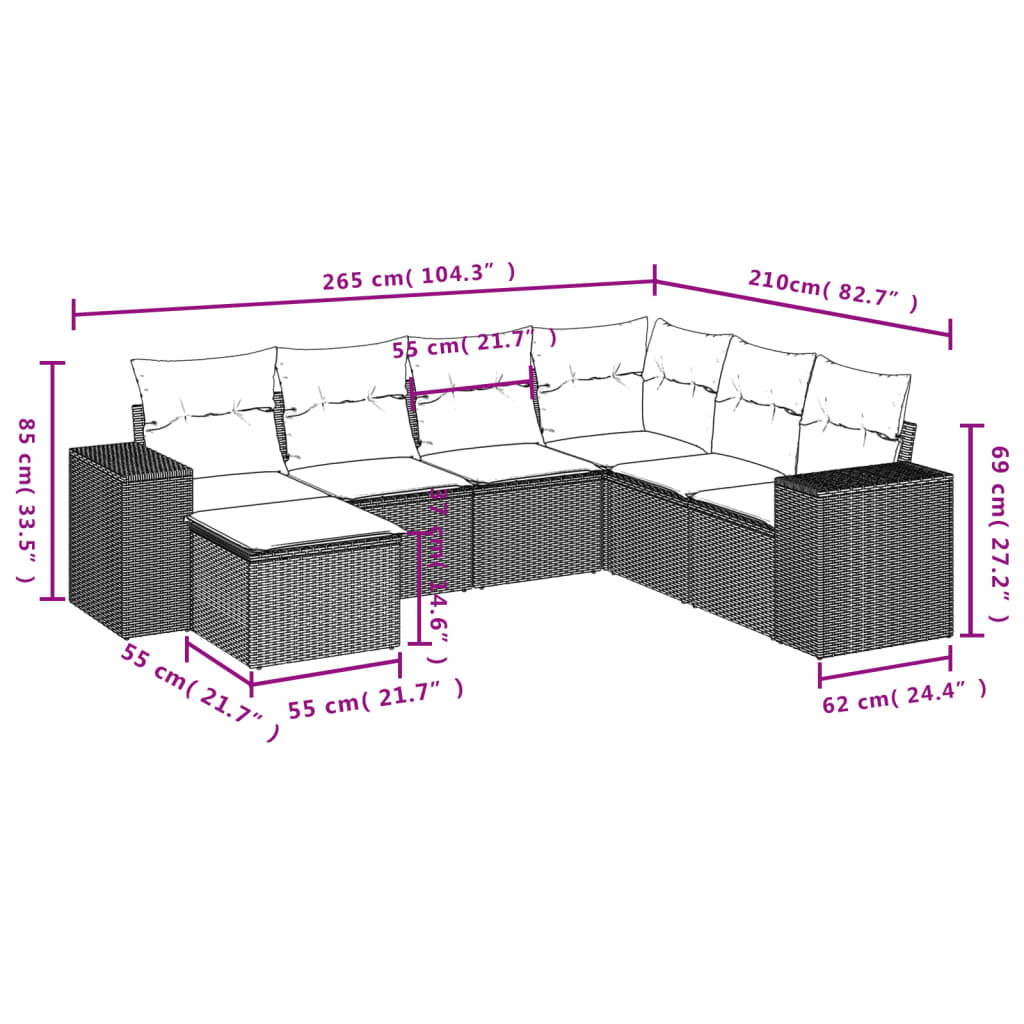Set canapele de grădină cu perne, 7 piese, negru, poliratan GartenMobel Dekor