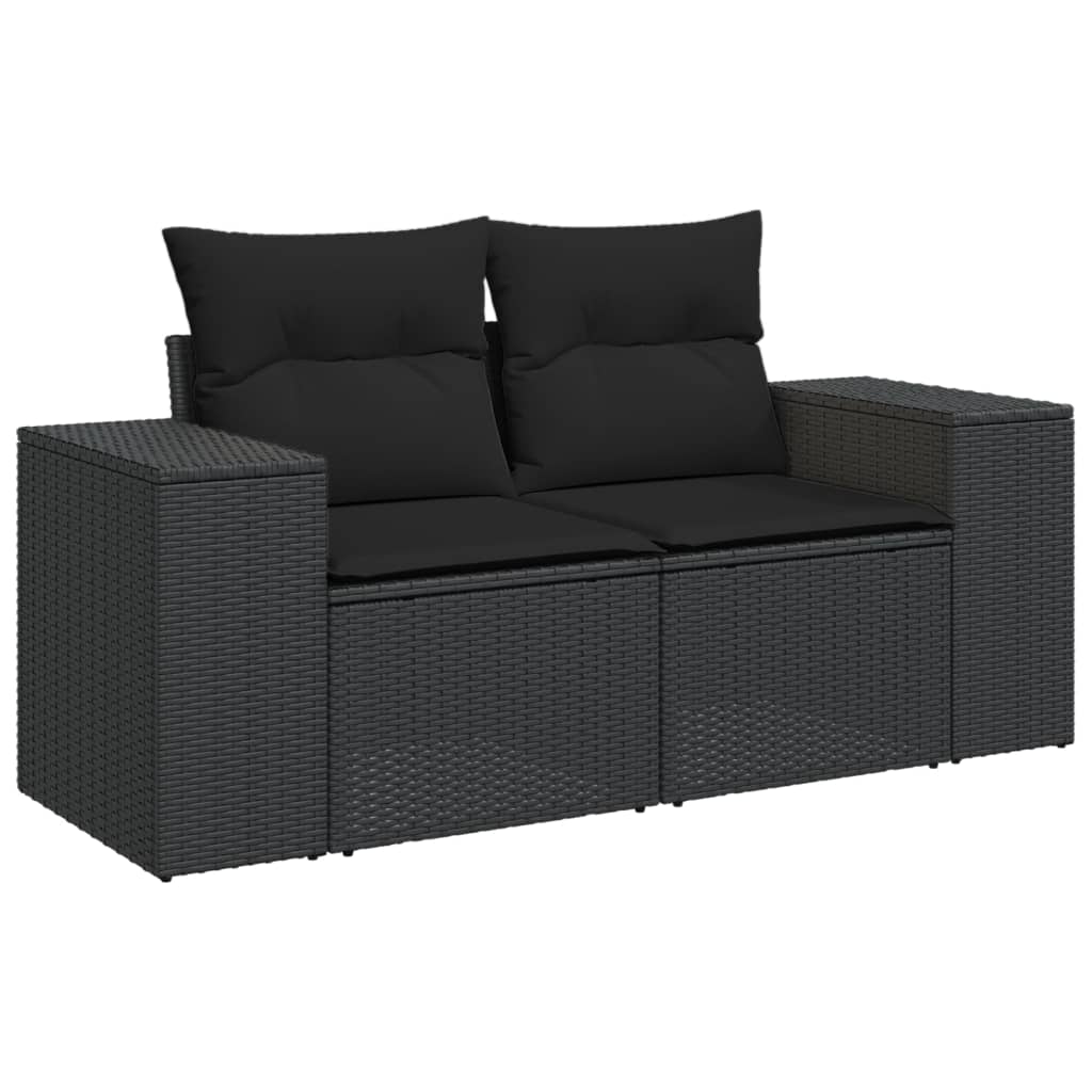 Set canapele de grădină cu perne, 7 piese, negru, poliratan GartenMobel Dekor