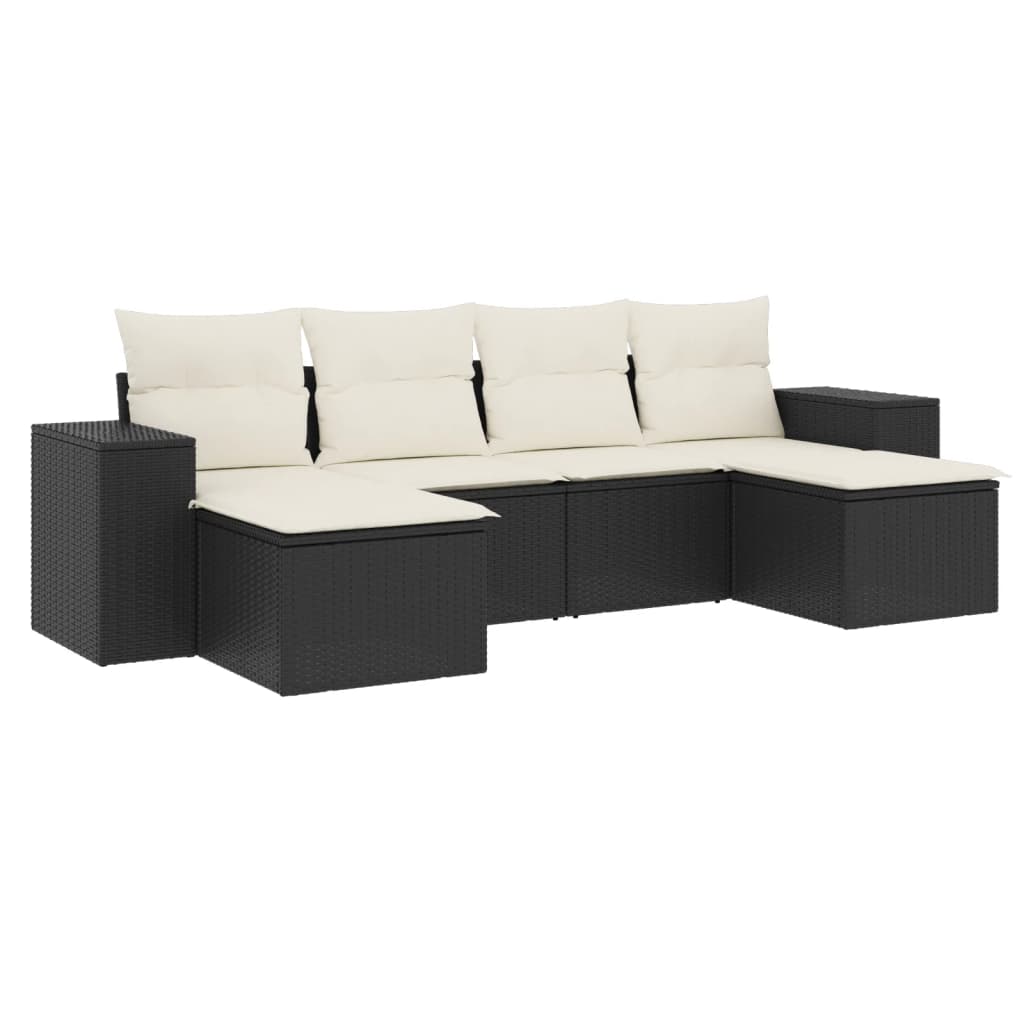 Set mobilier de grădină cu perne, 6 piese, negru, poliratan GartenMobel Dekor