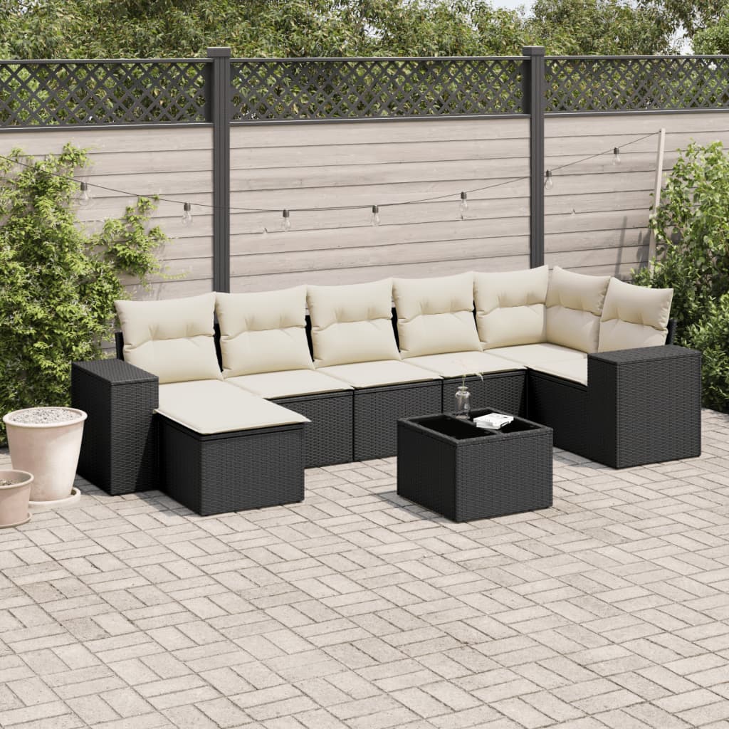 Set mobilier de grădină cu perne, 8 piese, negru, poliratan GartenMobel Dekor