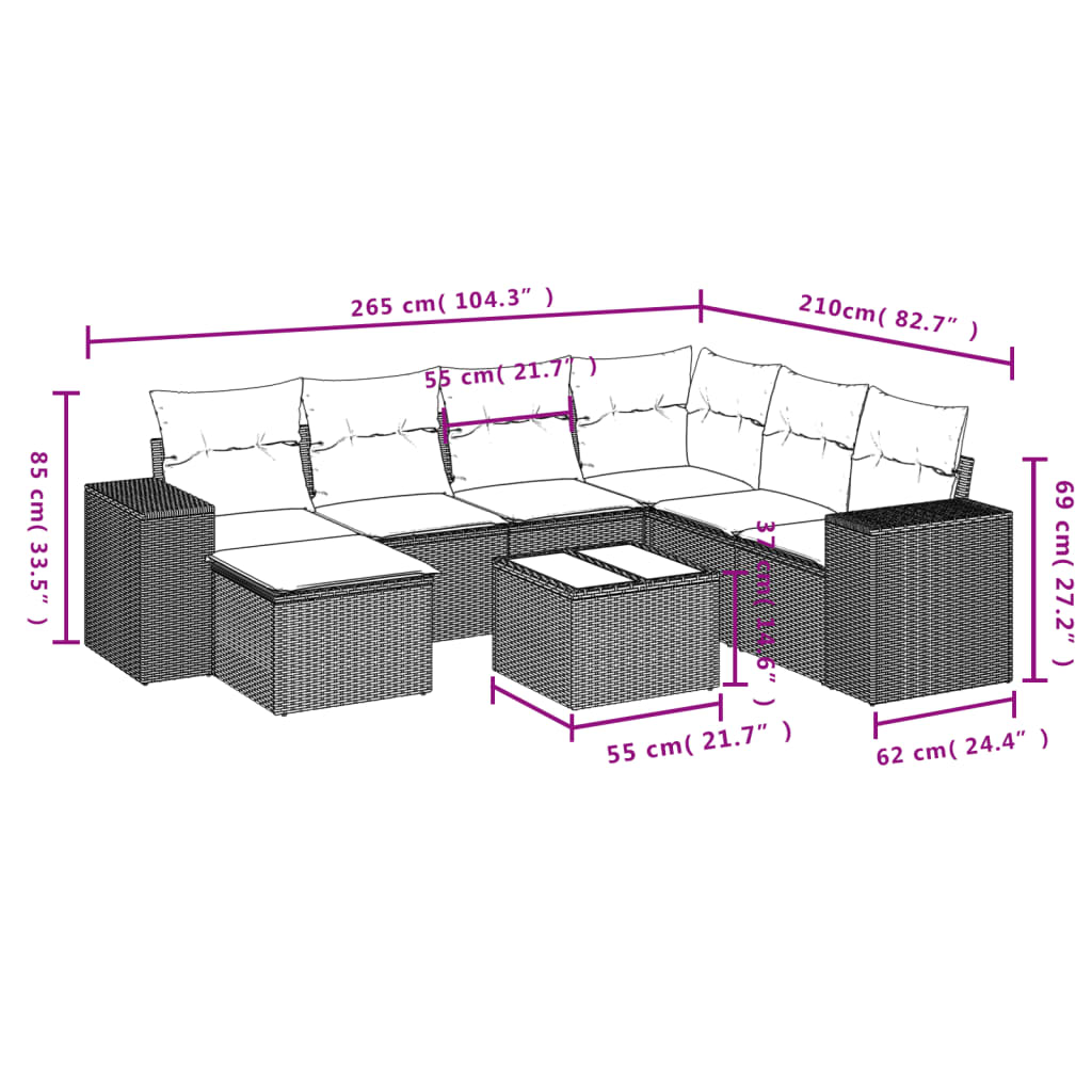 Set mobilier de grădină cu perne, 8 piese, negru, poliratan GartenMobel Dekor