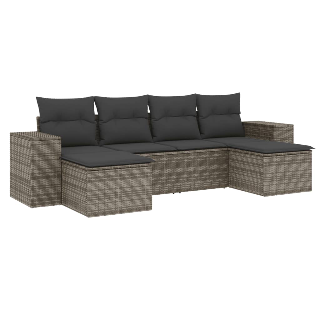 Set mobilier grădină cu perne, 6 piese, gri, poliratan GartenMobel Dekor