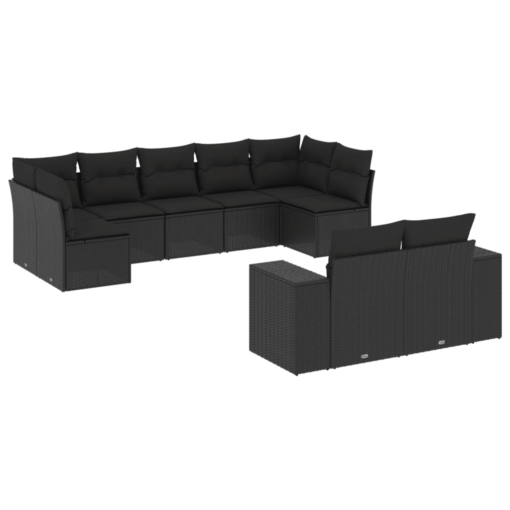 Set mobilier de grădină cu perne, 9 piese, negru, poliratan GartenMobel Dekor