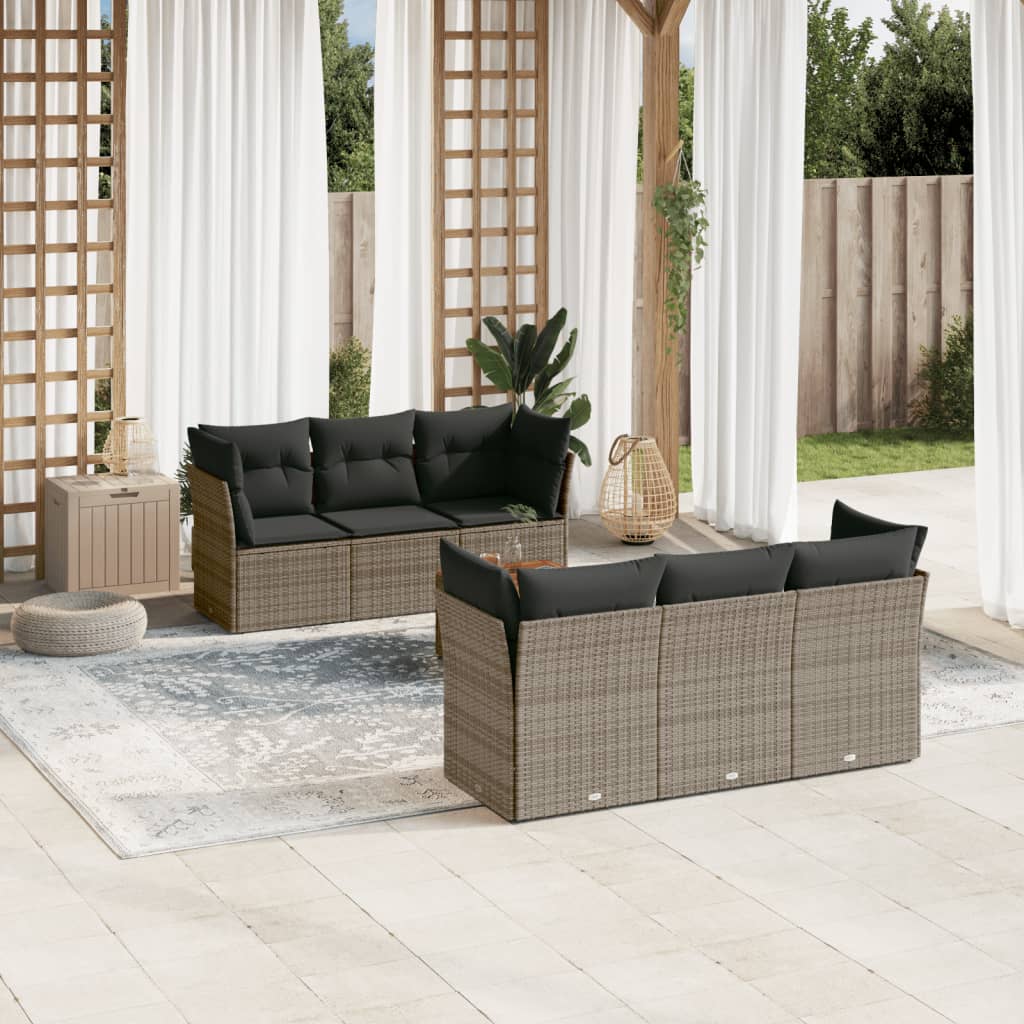 Set canapele de grădină, 7 piese, cu perne, gri, poliratan GartenMobel Dekor