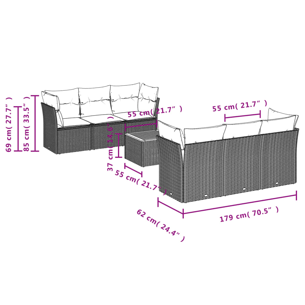 Set canapele de grădină, 7 piese, cu perne, gri, poliratan GartenMobel Dekor