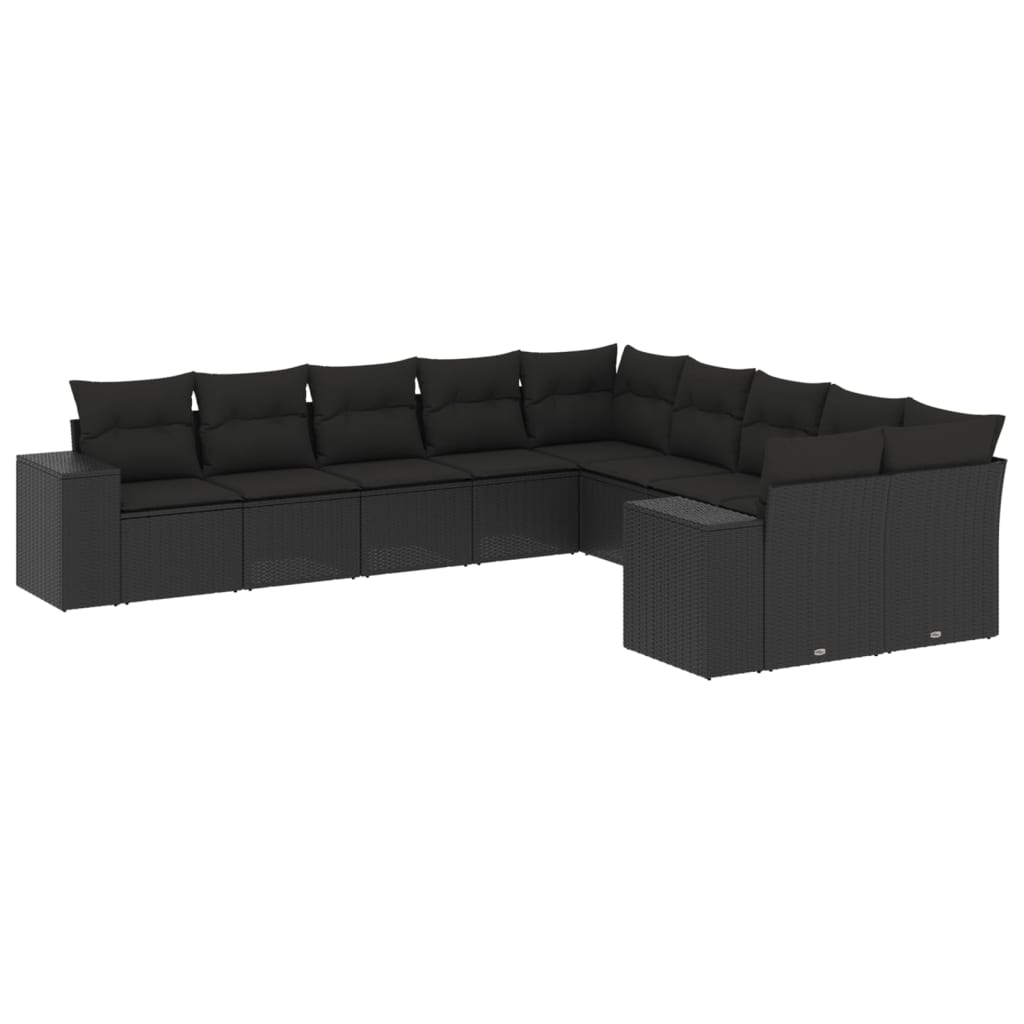 Set canapele de grădină cu perne, 10 piese, negru, poliratan GartenMobel Dekor