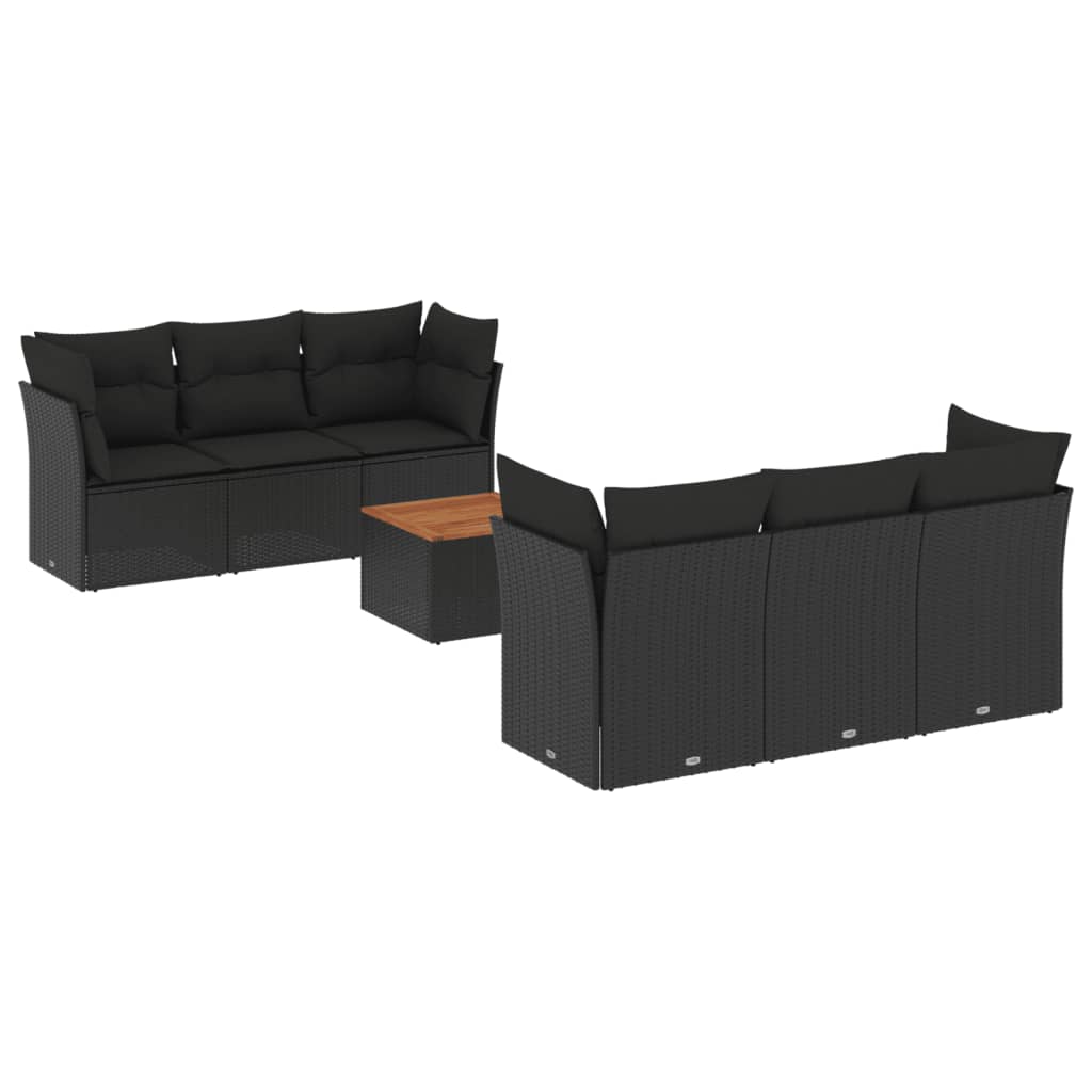 Set canapele de grădină cu perne, 7 piese, negru, poliratan GartenMobel Dekor