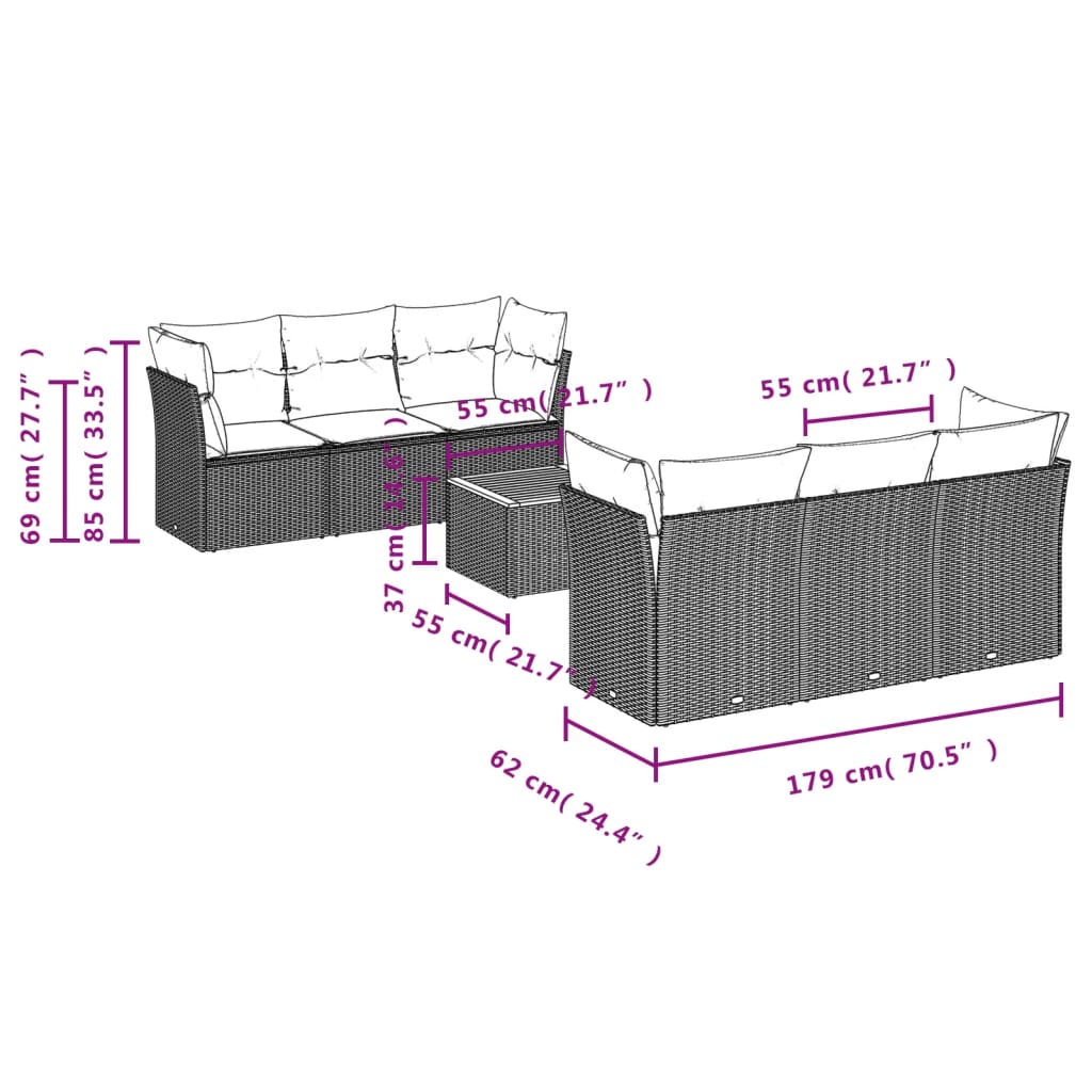 Set canapele de grădină cu perne, 7 piese, negru, poliratan GartenMobel Dekor
