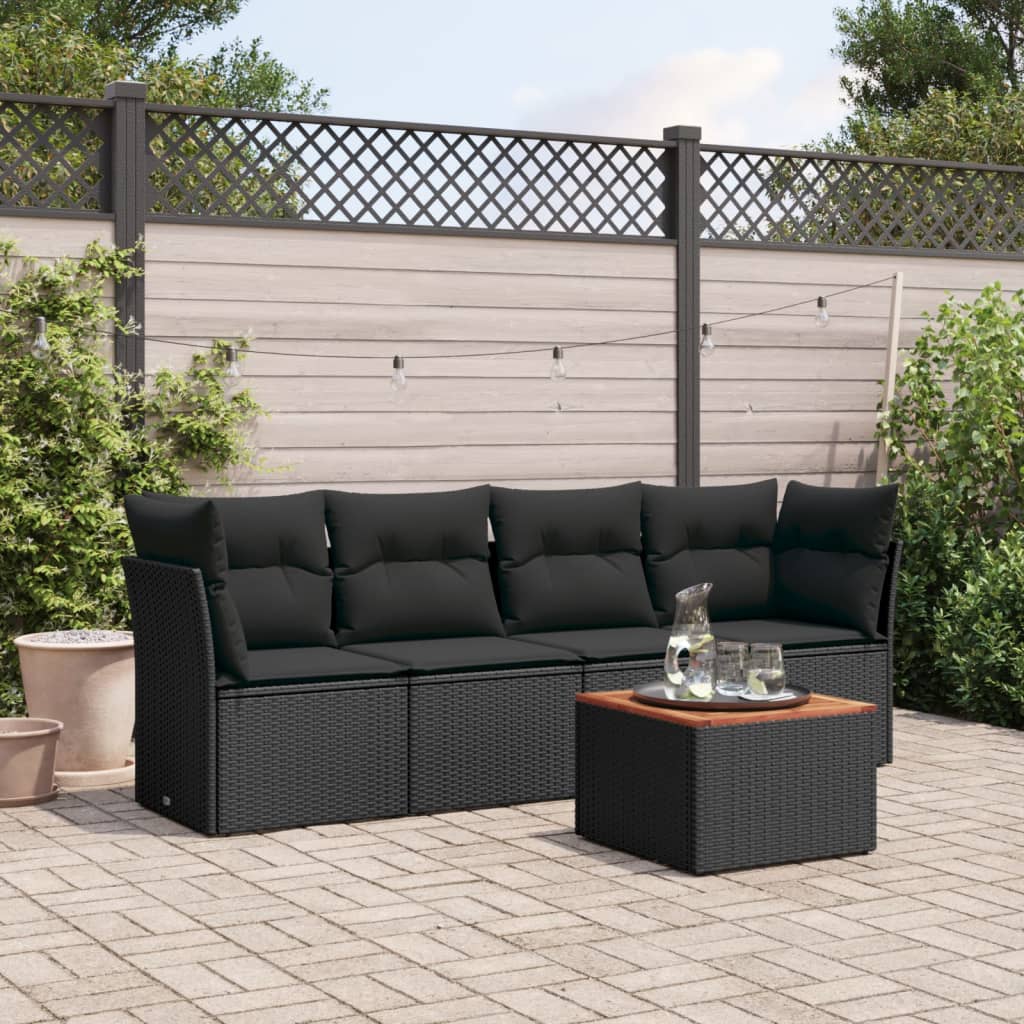 Set mobilier de grădină cu perne, 5 piese, negru, poliratan GartenMobel Dekor