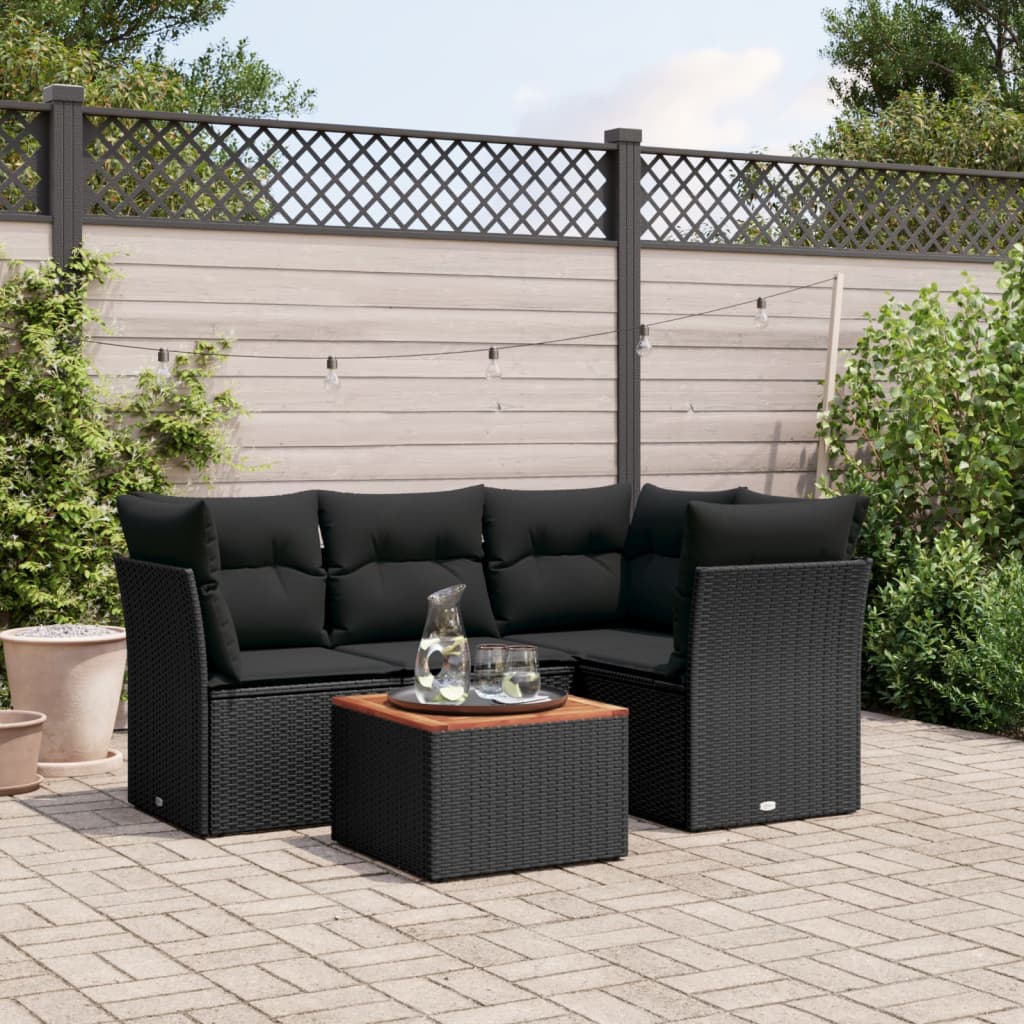 Set mobilier de grădină cu perne, 5 piese, negru, poliratan GartenMobel Dekor