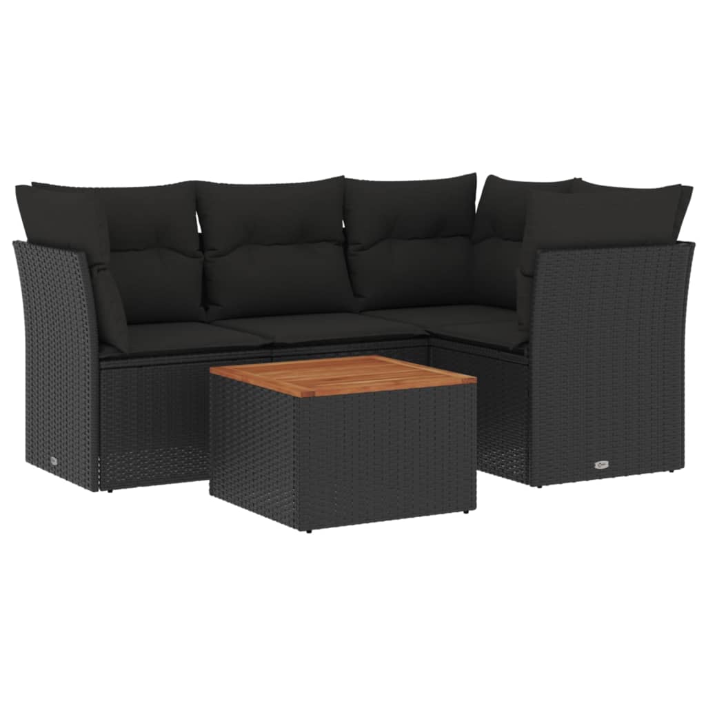 Set mobilier de grădină cu perne, 5 piese, negru, poliratan GartenMobel Dekor
