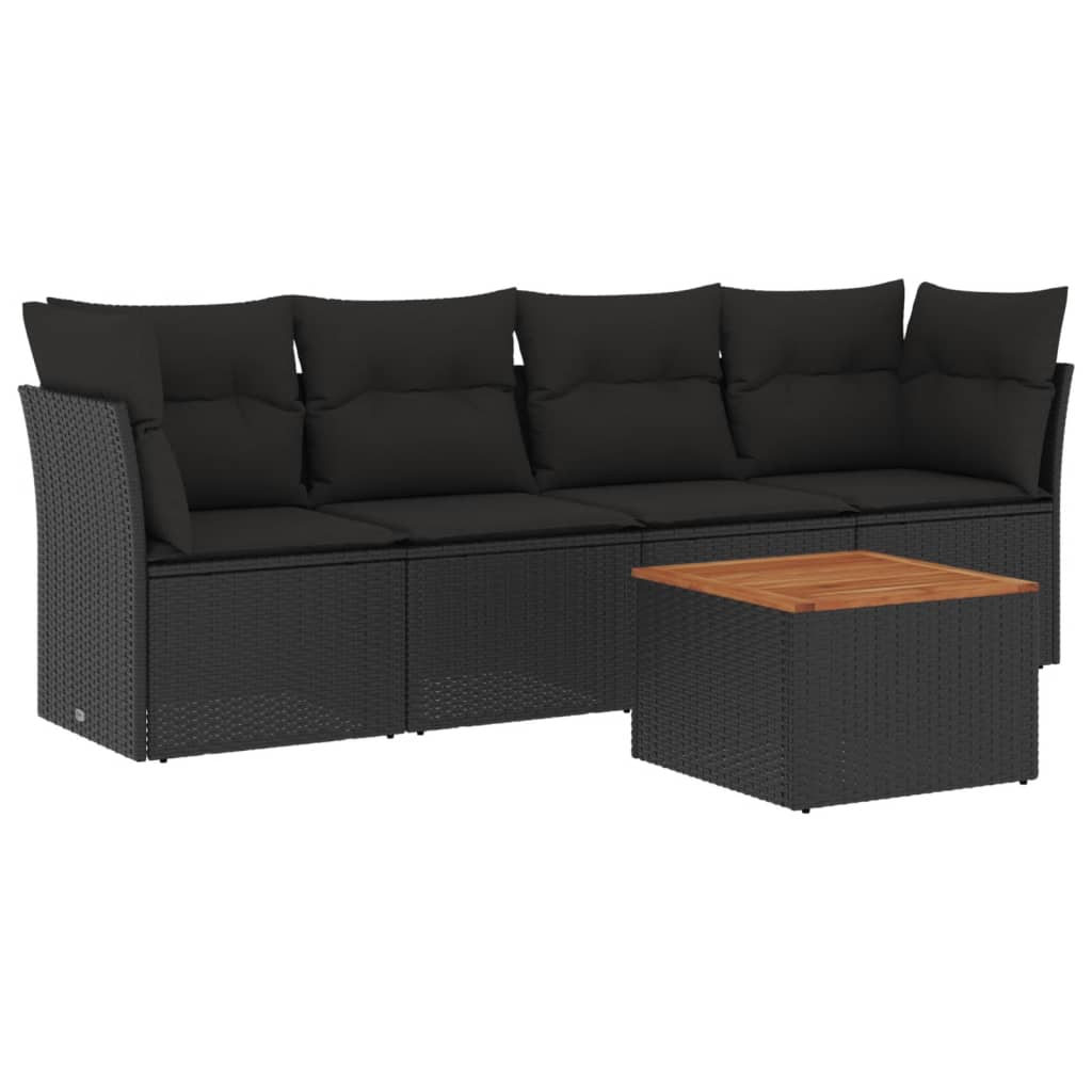 Set mobilier de grădină cu perne, 5 piese, negru, poliratan GartenMobel Dekor