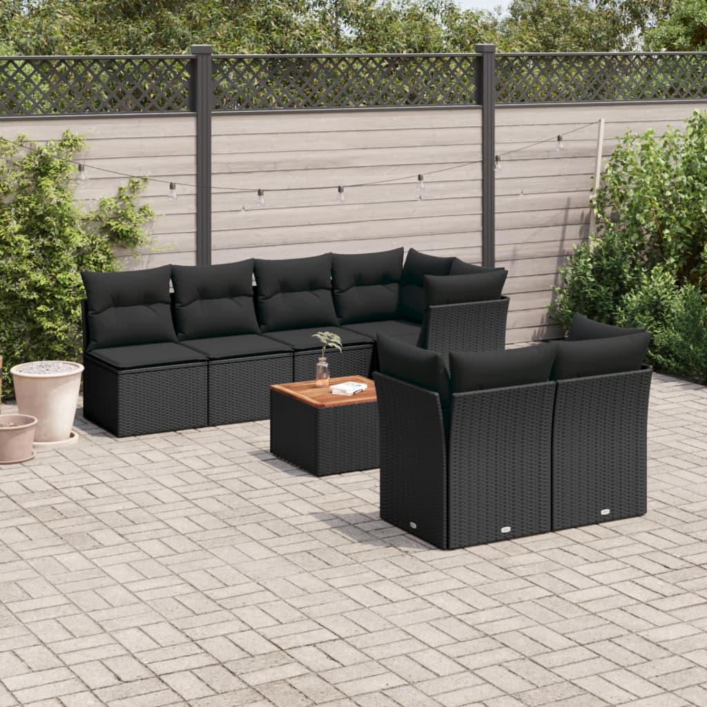 Set mobilier de grădină cu perne, 8 piese, negru, poliratan GartenMobel Dekor