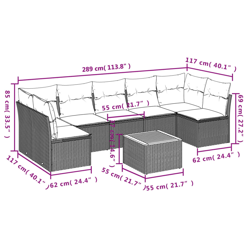 Set mobilier de grădină cu perne, 8 piese, negru, poliratan GartenMobel Dekor
