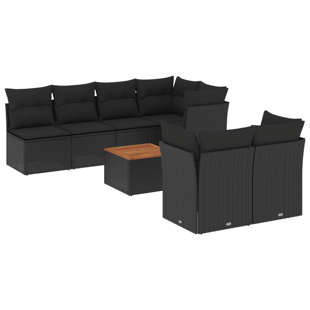 Set mobilier de grădină cu perne, 8 piese, negru, poliratan GartenMobel Dekor