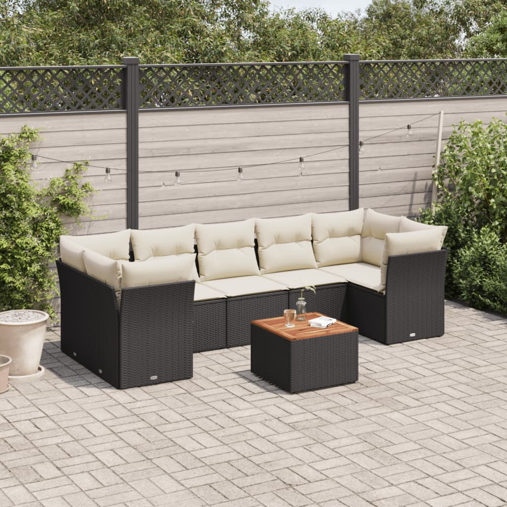Set mobilier de grădină cu perne, 8 piese, negru, poliratan GartenMobel Dekor