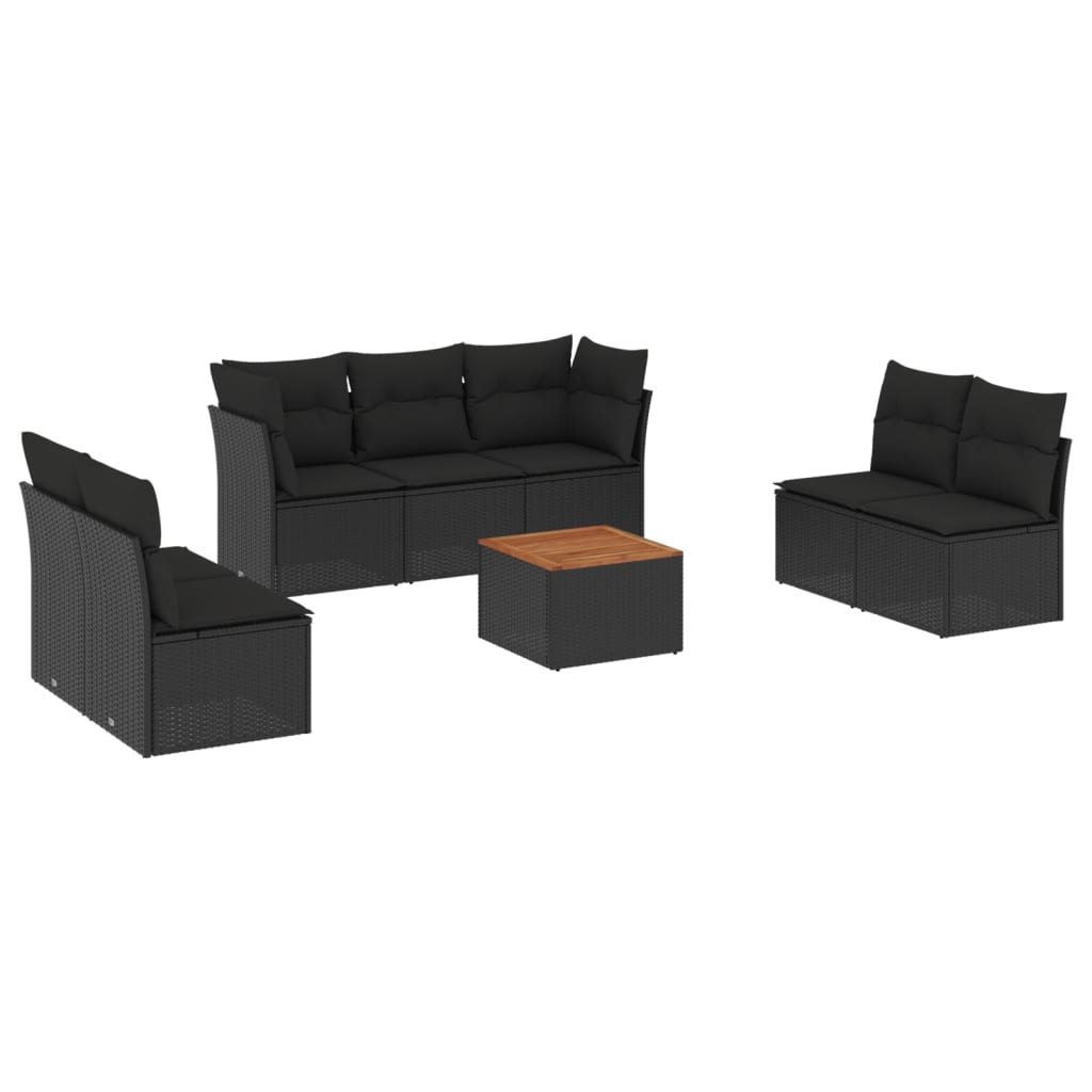 Set mobilier de grădină cu perne, 8 piese, negru, poliratan GartenMobel Dekor