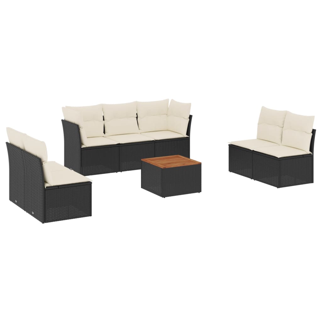 Set mobilier de grădină cu perne, 8 piese, negru, poliratan GartenMobel Dekor