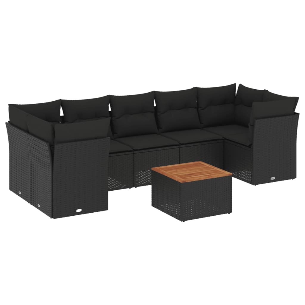 Set mobilier de grădină cu perne, 8 piese, negru, poliratan GartenMobel Dekor