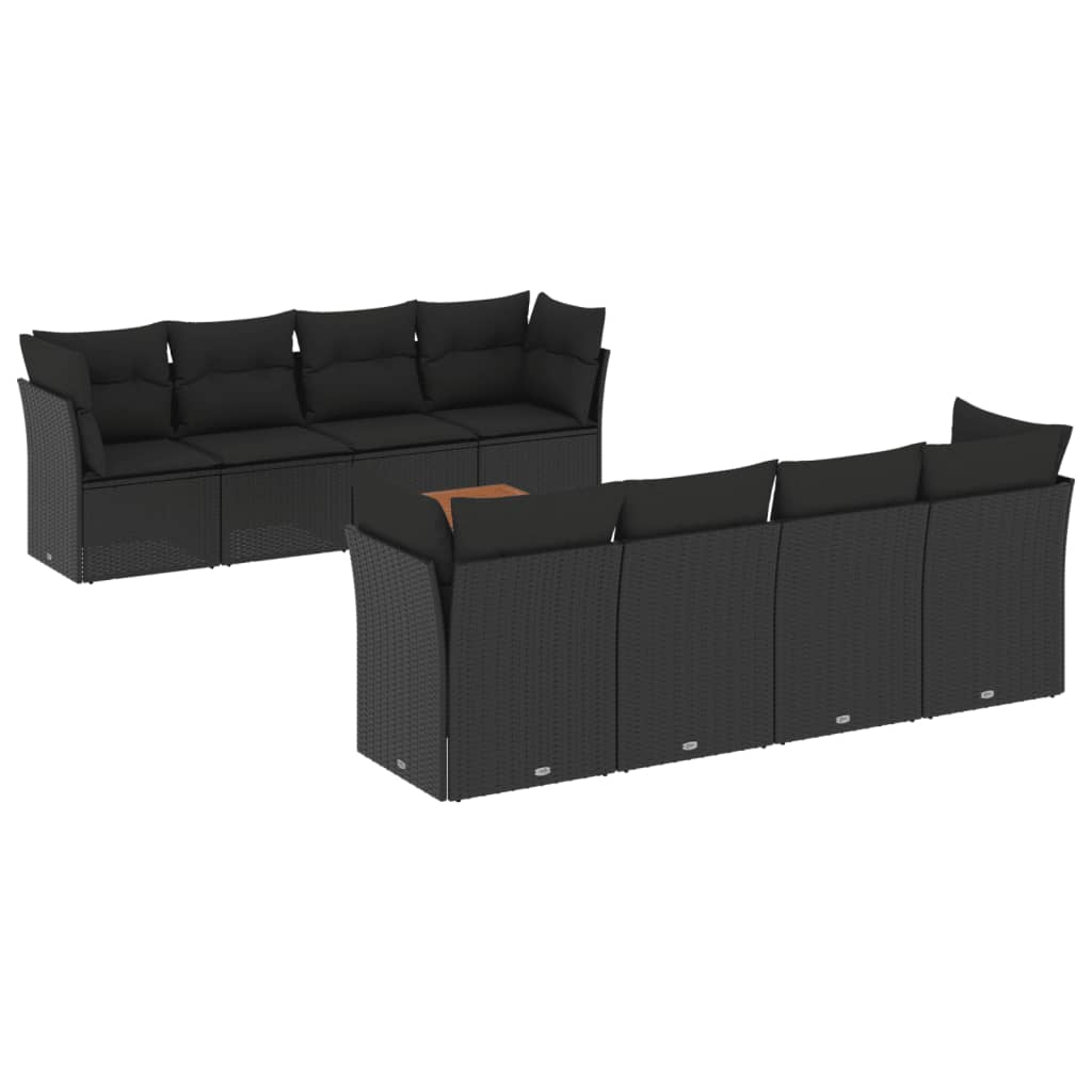 Set mobilier de grădină cu perne, 9 piese, negru, poliratan GartenMobel Dekor
