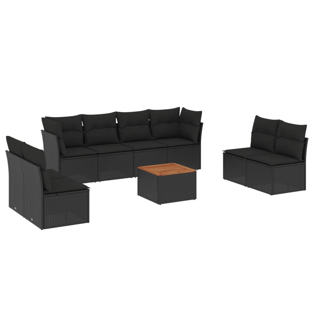 Set mobilier de grădină cu perne, 9 piese, negru, poliratan GartenMobel Dekor