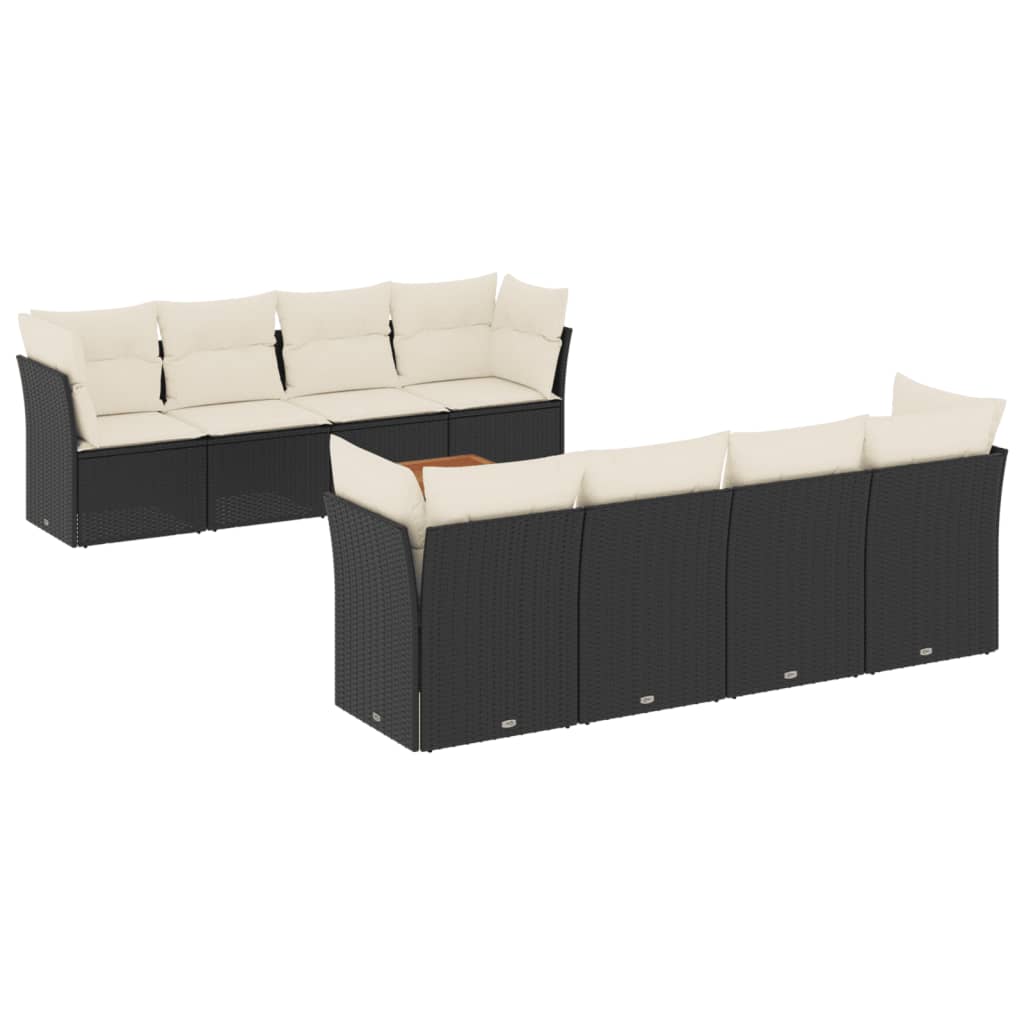 Set mobilier de grădină cu perne, 9 piese, negru, poliratan GartenMobel Dekor