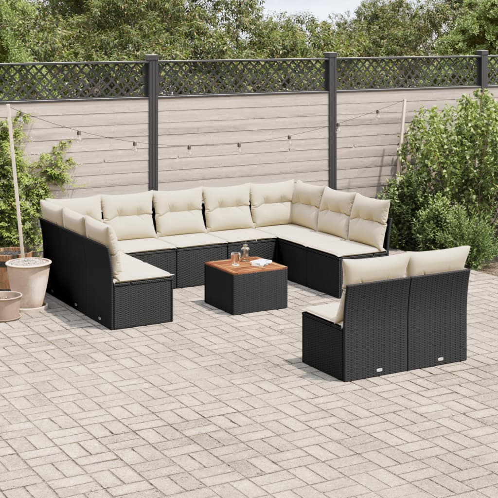 Set canapele de grădină, 12 piese, cu perne, negru, poliratan GartenMobel Dekor