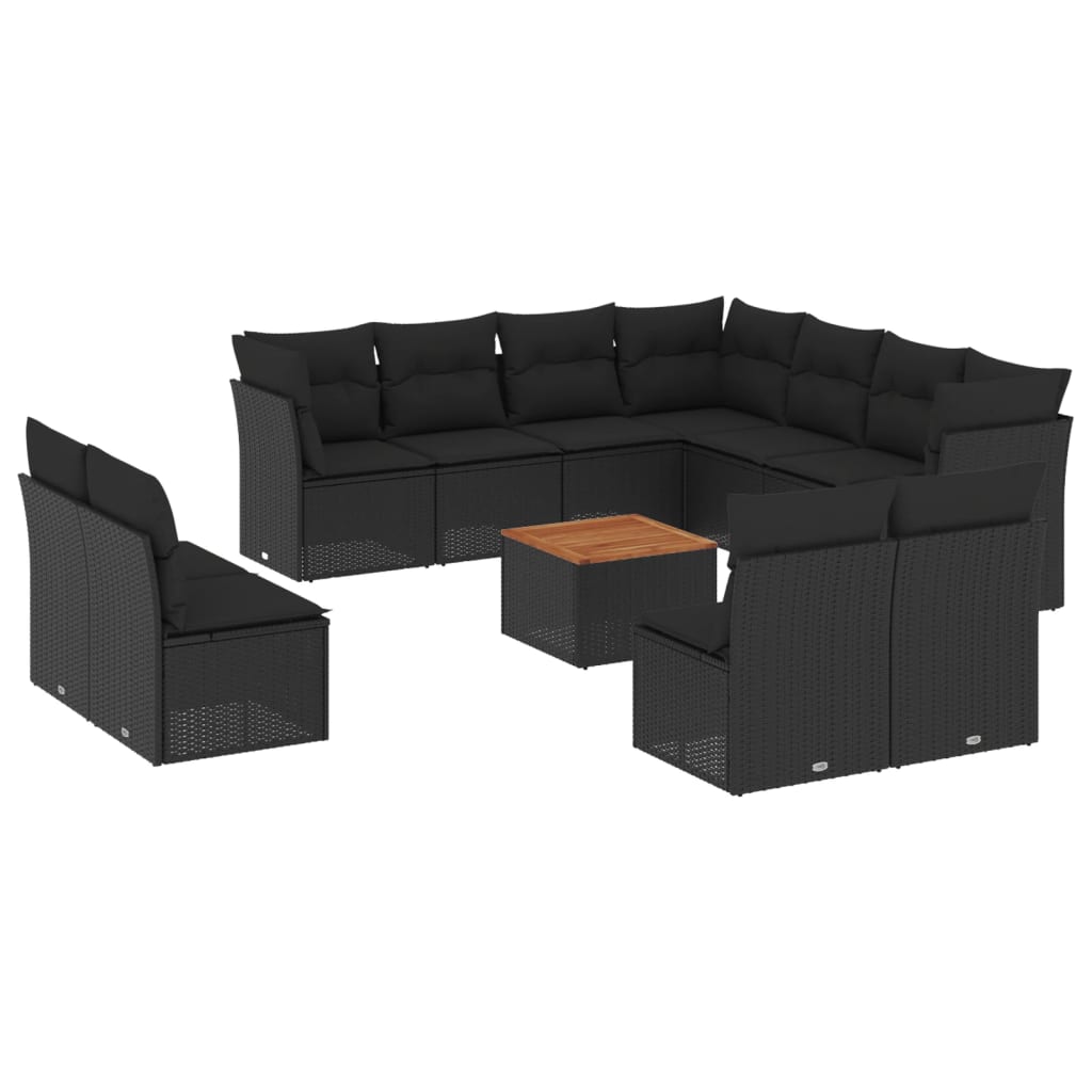 Set canapele de grădină, 12 piese, cu perne, negru, poliratan GartenMobel Dekor