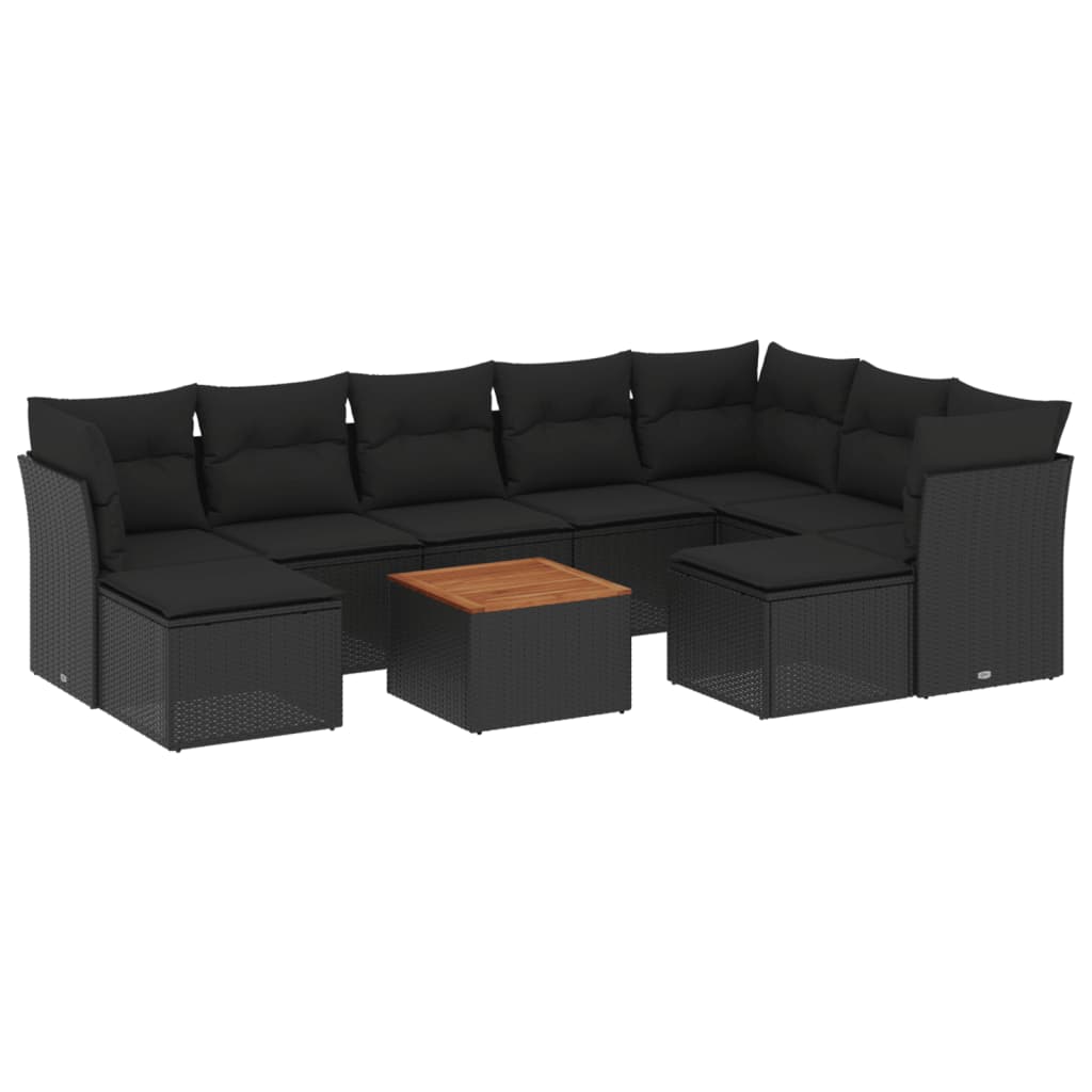Set canapele de grădină cu perne, 10 piese, negru, poliratan GartenMobel Dekor