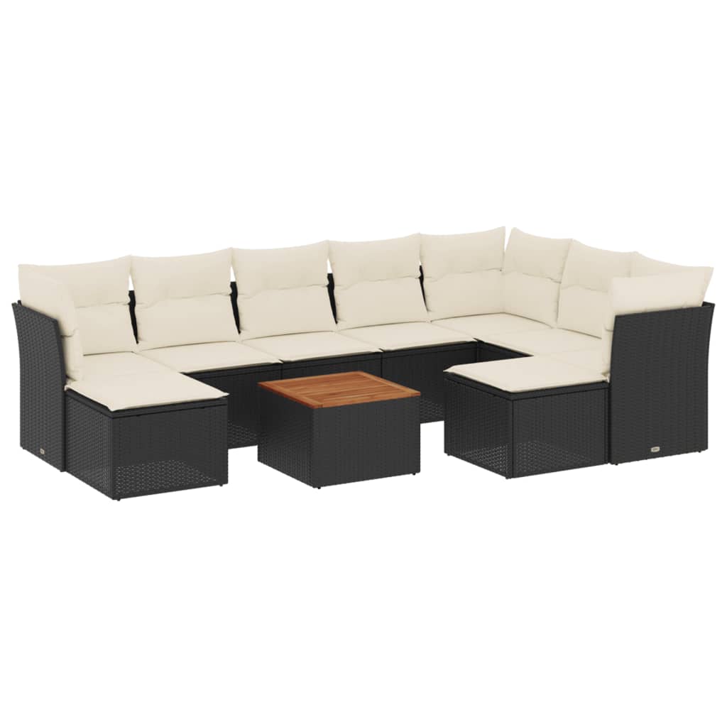 Set canapele de grădină cu perne, 10 piese, negru, poliratan GartenMobel Dekor