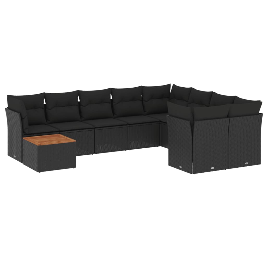 Set canapele de grădină cu perne, 10 piese, negru, poliratan GartenMobel Dekor